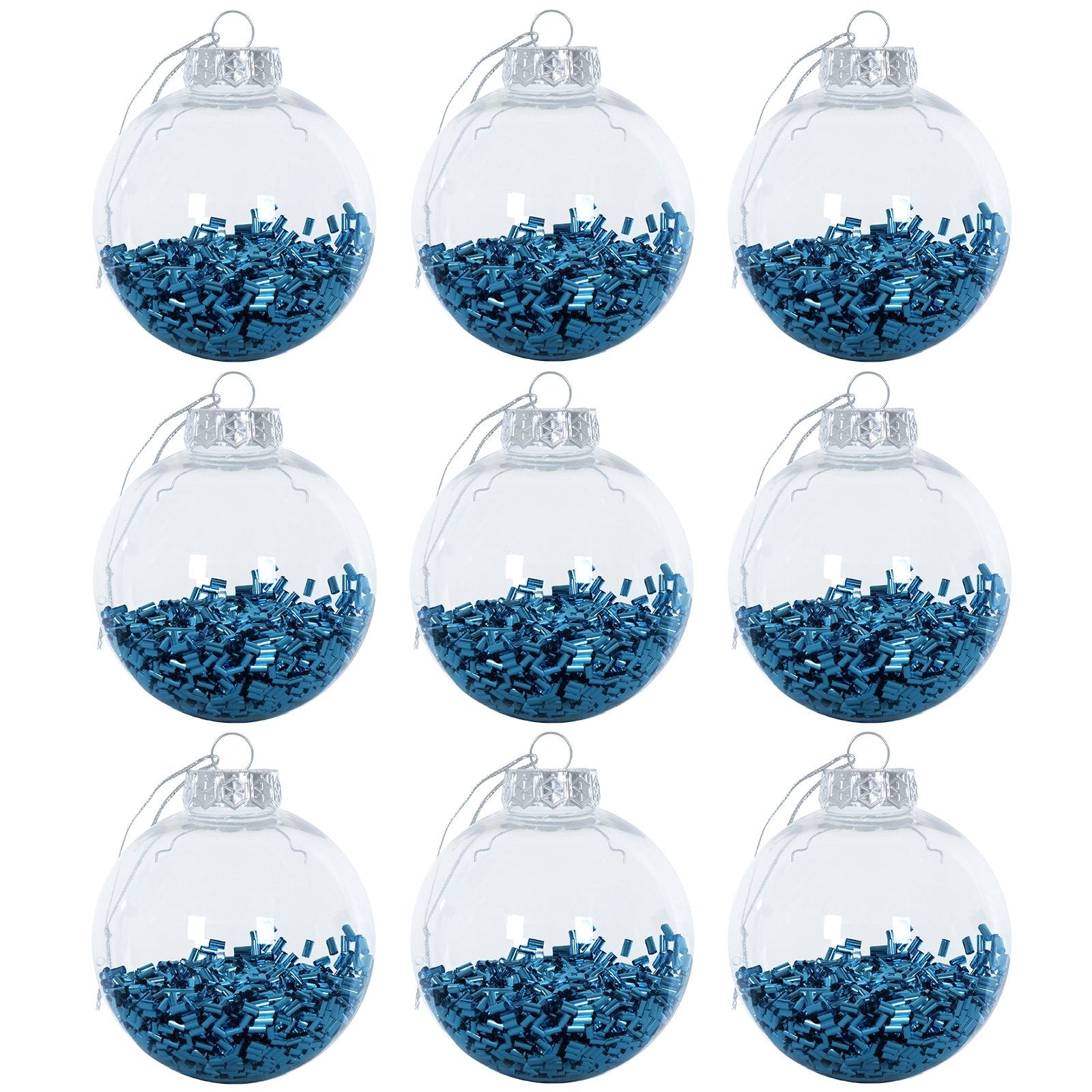 Mr Crimbo 9 x 8cm Foil Filled Shaker Christmas Tree Baubles - MrCrimbo.co.uk -XS6469 - Deep Blue -Baubles